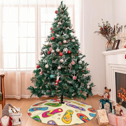 Flip Flops Beach Summer Times Christmas Tree Skirt Funny Tree Mat for Farmhouse Xmas Holiday Party Decorations Indoor Outdoor 36 Inch - Image 2