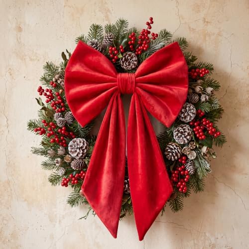 Janinka Red Christmas Tree Topper Bow 22" Big,Velvet - Image 2
