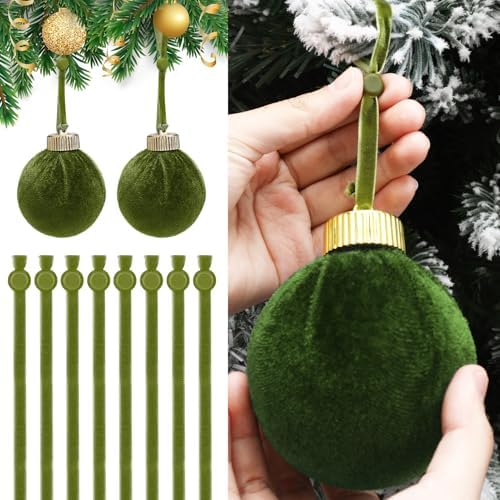 Daifunli 100 Pcs Christmas Velvet Ornament Strings Adjustable Ornament Hooks Non Slip Hangers Hooks Tree for Christmas Tree Decorations(Olive Green) by Huiinen