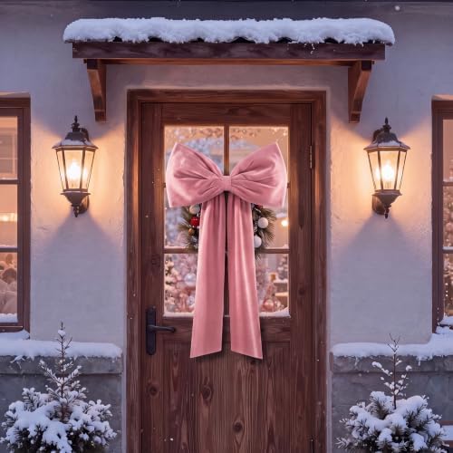 Knitgrip Extra Large Velvet Christmas Tree Topper Bow, Pink, 47 Inch - Image 5