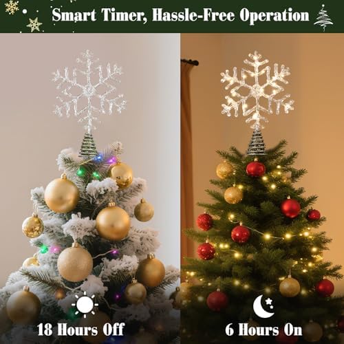 Lewondr 12" Lighted Crystal Christmas Snowflake Tree Topper, Clear - Image 3