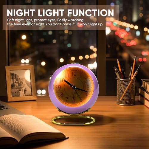Tetino Analog Alarm Clocks,Retro Backlight Cute Simple Design Small Desk Clock with Night Light,Silent Non-Ticking,Battery Powered,for Kids,Teens,Bedroom,Travel,Kitchen,Bedside Desk Decor. (Purple) - Image 3