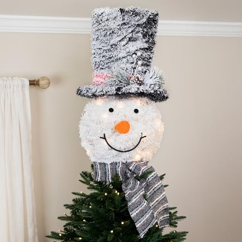 25" Lighted Snowman with Black Frosted Top Hat Christmas Tree Topper - Image 2