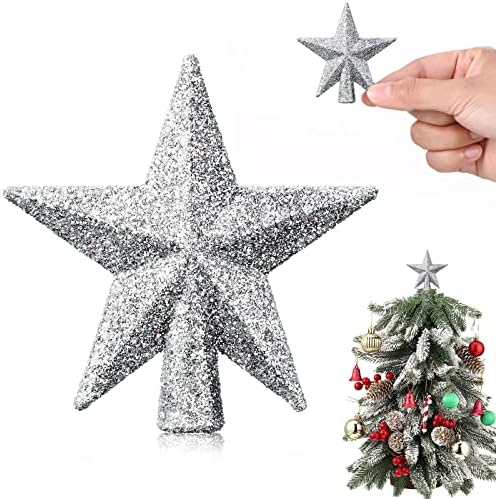 Hanaive Christmas Tree Topper Mini Star Small, Silver, 2.36 Inch, Glitter by Hanaive