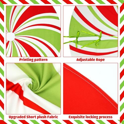 48 Inch Christmas Tree Skirt Peppermint Candy Tree Mat Large Christmas Red White and Green Trees Skirt Candy Swirl Stripe Trees Skirts for Xmas Holiday Home Party Ornament Rustic Farmhouse Decoration - Image 3