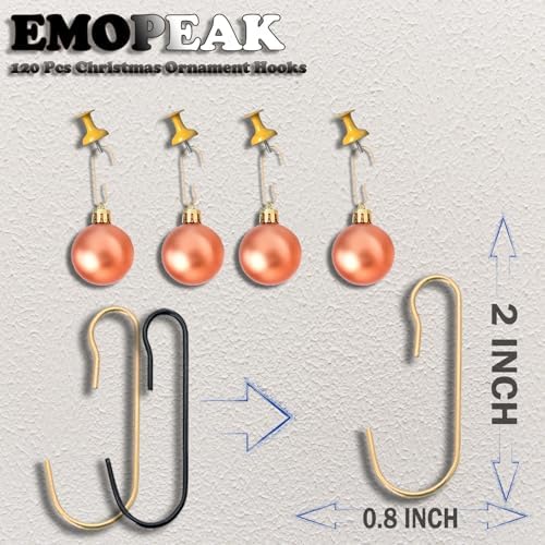 Emopeak Metal Christmas Ornament Hooks for Christmas Halloween Tree Ornament, 120Pcs Christmas Balls Hanging Hook Bendable Hangers 2 x 0.8 Inch C Shape Ornament for Party Decor Gold - Image 3