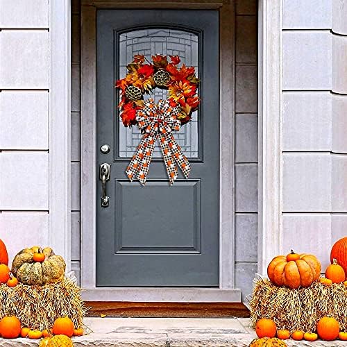 Hying Large Fall Bows for Wreath, Thanksgiving Pumpkin Wreath Bows White Black Buffalo Plaid Bows Orange Burlap Tree Topper Bows for Front Door Autumn Thanksgiving Decorations Supplies - Image 4