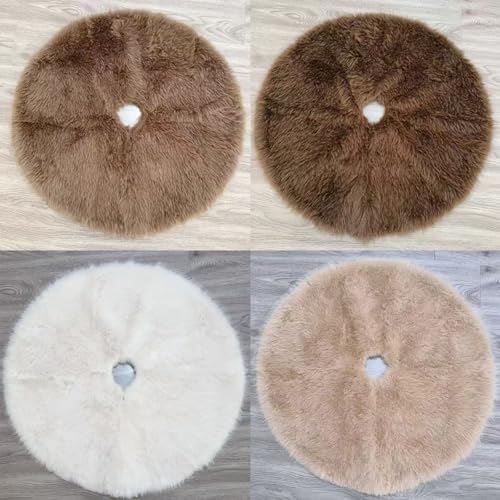 48 Inch Christmas Tree Skirt - Fluffy Faux Fur Beige White Tree Skirt, Toka Colored Plush Xmas Holiday Decor for Parties, Small Round Tree Skirt - Image 6