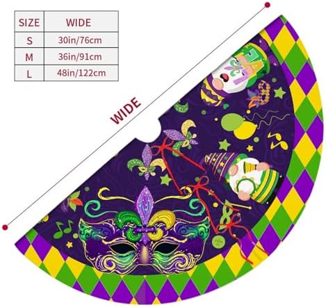Mardi Gras Christmas Tree Skirt 36 Inch Carnival Party Xmas Ornament for Home Party Holiday Masquerade Decoration - Image 3