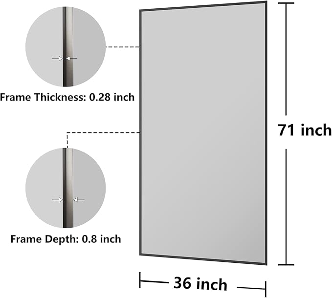 Bathroom Mirror 36"x71" Matte Black Rectangle Bathroom Wall Mirror for Over Sink, Modern Large Vanity Mirror, HD Tempered Glass, Anti-Rust Aluminum Alloy Frame, for Living Room, Bedroom, Entryway