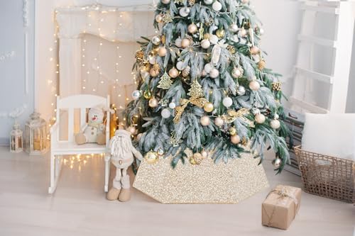 Champagne Gold Tree Collar 31.49 Inch Sequin Foldable Christmas Tree Ring Velvet Tree Skirt Cover for 9ft Xmas Pencil Tree Holiday Decor - Image 3