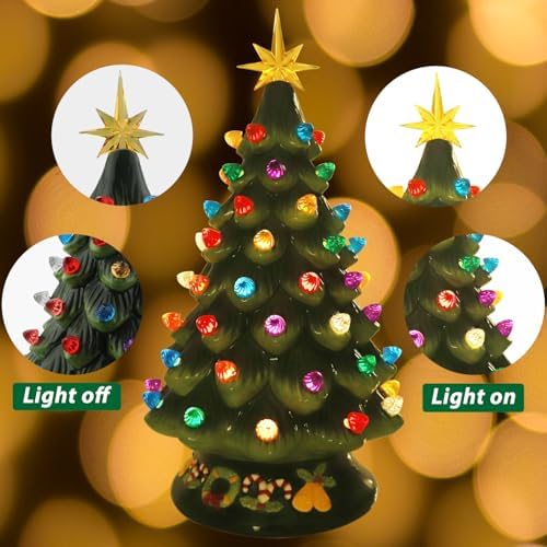 Vintage Ceramic Christmas Tree Replacement Bulbs - 140Pcs Medium Light Bulbs Ornaments and 3Pcs Topper Stars - Image 4