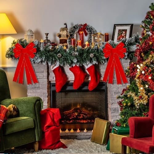 Hongsome 2 Pcs Large 12?€?x24?€? Red Velvet Christmas Bows Outdoor Decorations - Image 4