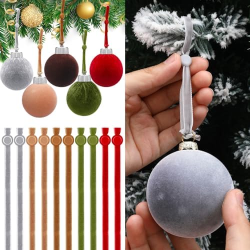 Daifunli 100 Pcs Christmas Velvet Ornament Strings Adjustable Ornament Hooks Non Slip Hangers Hooks Tree for Christmas Tree Decorations(Red,Green,Brown,Khaki,Grey) by Huiinen
