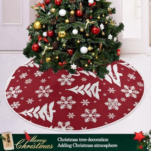 Christmas Trees Snowflakes Christmas Tree Skirt Small Xmas Tree Skirts Decorations 36 in Burlap Tree Mat Cover for 4 ft Trees Holiday Party - Image 2