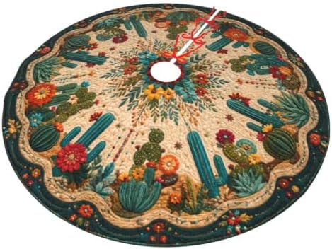 Bohemia Cactus Christmas Tree Skirt Tree Mat for Xmas Holiday Party Decorations Indoor Outdoor 36 Inch - Image 2