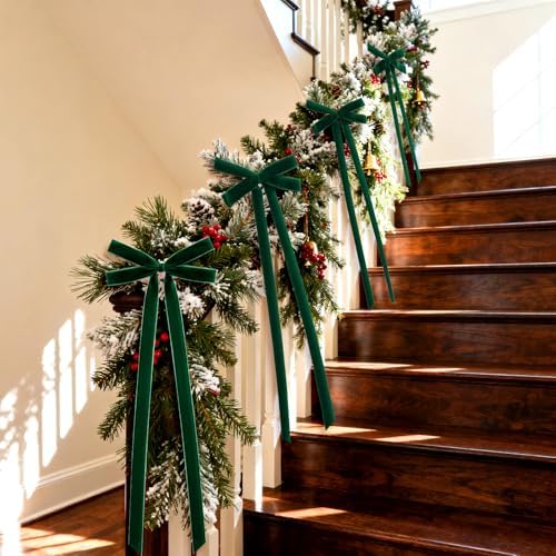 10 Pcs Green Velvet Bows 22"x8" Pre-Tied Christmas Ornaments - Image 4