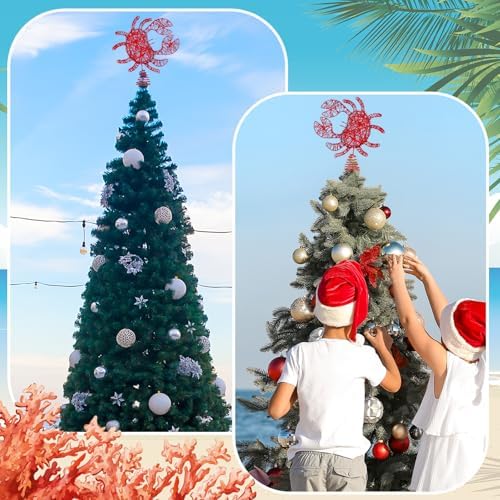 JellyArch Crab Christmas Trees Topper Coastal Christmas Tree Decoration 10in Glittered Red Crab Decoration Large Rattan Nautical Tree Topper for Xmas Home Beach Indoor Holiday Winter Gifts - Image 6