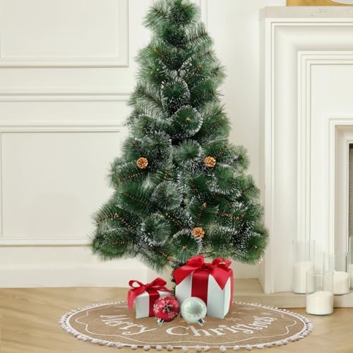 AerWo Christmas Tree Skirt 36 Inch, Burlap Tree Skirt Printed with White Snowflake and Merry Christmas Decor, Brown Tree Skirt for Christmas Decorations New Year Holiday Party Supply Indoor Outdoor - Image 6
