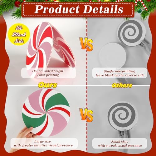 12Pcs Large Candy Christmas Tree Decorations Peppermint Lollipop Christmas Picks for Tree, 7.87" Pink and Red Candy Ornaments, Plastic Candyland Tree Topper for Xmas Holiday Party Vase Decor - Image 5
