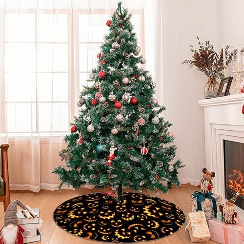 Halloween Tree Skirt 36Inch Pumpkin Smile Face Halloween Christmas Tree Decorations Black Tree Skirt for Fall Holiday Party Home Decor - Image 7