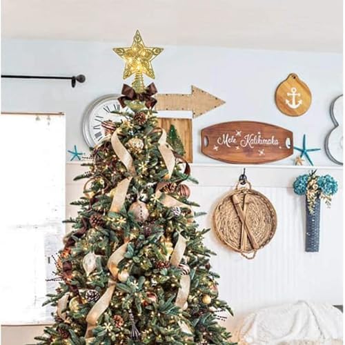 Juegoal Star Tree Topper with 20 LED Lights, Metal Golden Lighted Treetop Ornaments, Battery Powered Light Up Christmas Tree Decorations, 6.5 x 6.5 Inches - Image 6