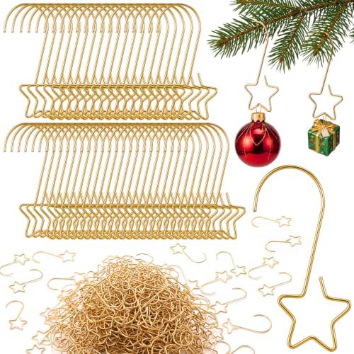 Hicarer 200 Pcs Christmas Ornament Hooks,2" Star Shaped Gold for Xmas Tree by Hicarer
