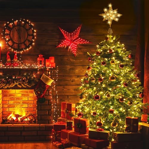DULEFUN Christmas Tree Topper Lighted 13.5?€? Gold Star Tree Toppers with 20 LED Lights Christmas Tree Top Ornament for New Year Holiday Home Office Indoor Decorations - Image 4