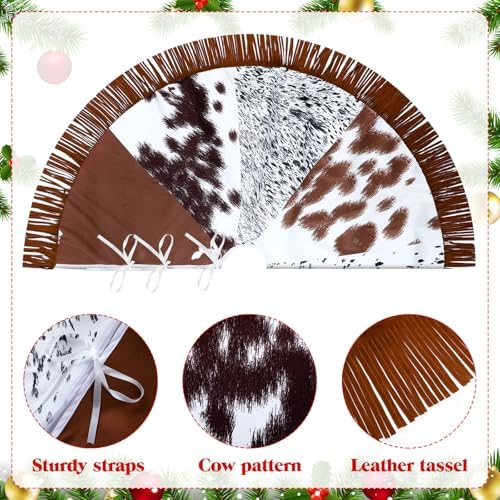 Shappy Western Christmas Tree Skirt 48 Inch Cows Print Tree Skirts Decorations Cowboy Christmas Skirt with Tassel Decorations Mats for Xmas Party Holiday Ornament Home(Classic) - Image 3