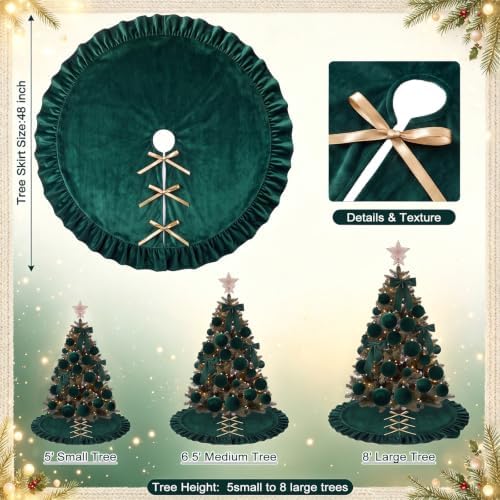 Velvet Christmas Tree Skirt, 48 Inches, Bow Style, Dark Green - Image 5