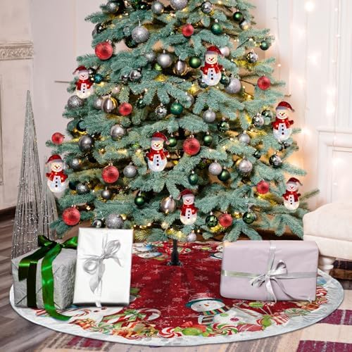 Christmas Tree Skirt, Snowman Tree Skirts 36 Inch, Christmas Trees Decoration, Xmas Decor Mat for Indoor Outdoor, Xmas Skirts, Snowman Holiday Decoration - Image 4
