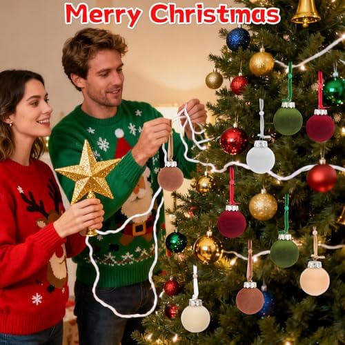 Hysagtek 120 Pcs Christmas Velvet Ornament Strings - Adjustable Ornament Hooks Non Slip Hangers Hooks for Christmas Tree Decorations(Red, Green, Brown, Khaki, Grey, Beige) - Image 6