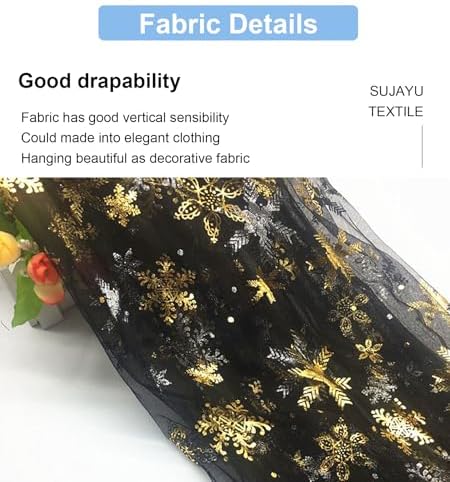 Snowflake Decorations, 59" x 119" Multi Color Foil Organza Snowflake, Winter Tablecloth, Christmas Tree Skirt (Black+Gold) - Image 3
