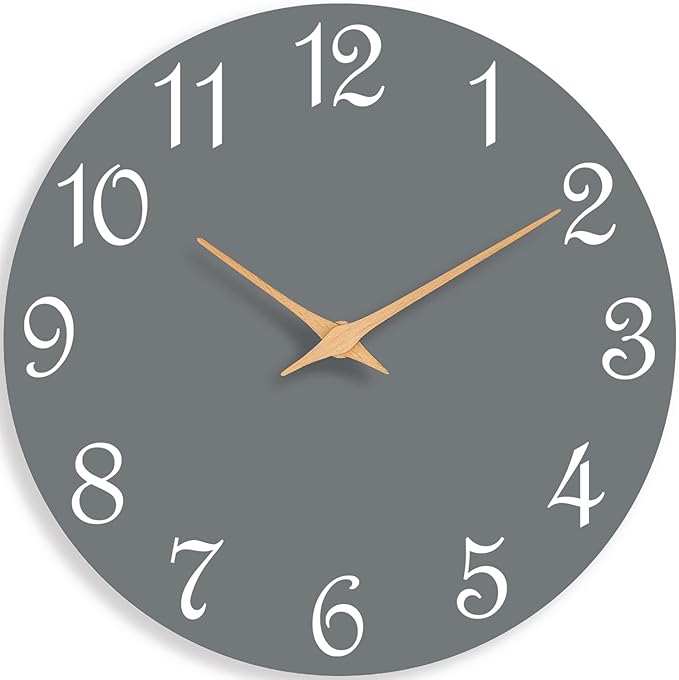 Wall Clock 12 Inch, Modern Wall Clocks Battery Operated, Silent Non Ticking Clock Decorative for Living Room, Office, Bedroom, Home, School (Gray)