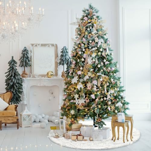 Dremisland Christmas Tree Skirt 48In White&Silver Tree Skirt with Snowflake - Image 6