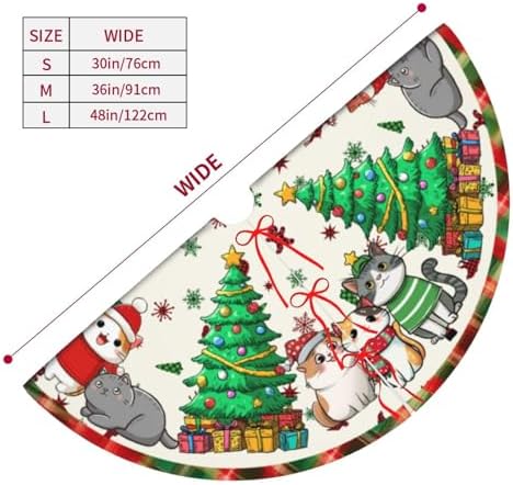 Christmas Cat Traditional Christmas Tree Skirt Holiday Party Xmas Tree Skirt Mat Christmas Ornaments Decoration 36 Inch - Image 2