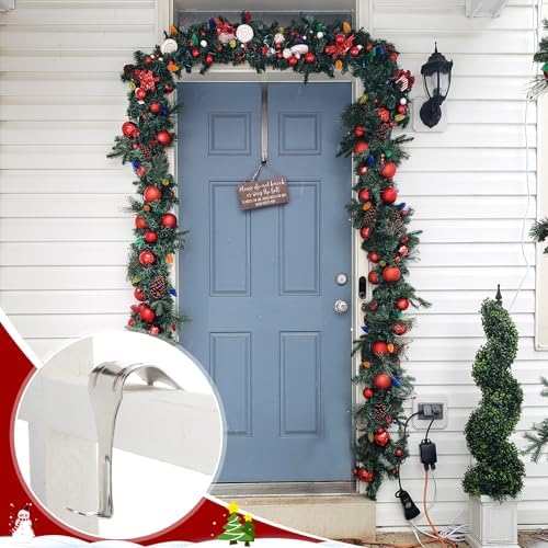 Gisafai 24 Pcs Christmas Garland Hangers for Door Frame Metal S Hooks Christmas Hanging Holders Molding Clips for Xmas Window Mantel Shelf Door Frame Wreath Light Strings Decoration(Silver) - Image 6