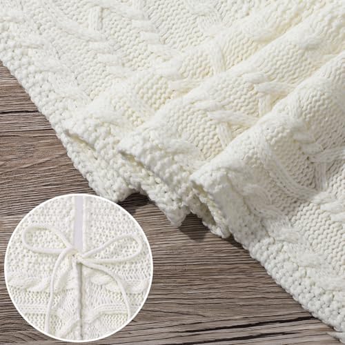 NIBESSER Knit Tree Skirt White 48" Christmas Tree Skirt Ivory Knitted Mat for Christmas Decorations Yarn Thick Rustic Cable Knit Tree Collar for Home Party Holiday Ornaments - Image 2