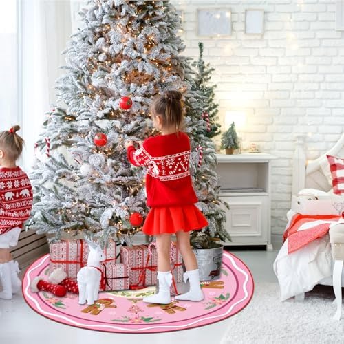 Blosssound Christmas Tree Skirt,36 Inch,Gingerbread,Pink - Image 4