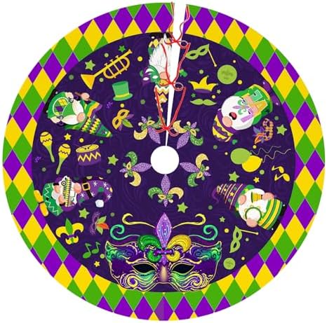 Mardi Gras Christmas Tree Skirt 36 Inch Carnival Party Xmas Ornament for Home Party Holiday Masquerade Decoration by Unknown