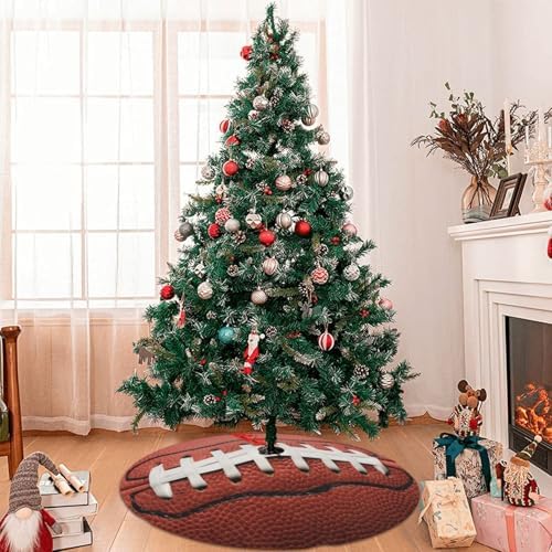 Football Christmas Tree Skirt 36 Inch Mat Funny Party Holiday Festive Decor Supplies for Home Occasion Ornament Decorations - Image 2