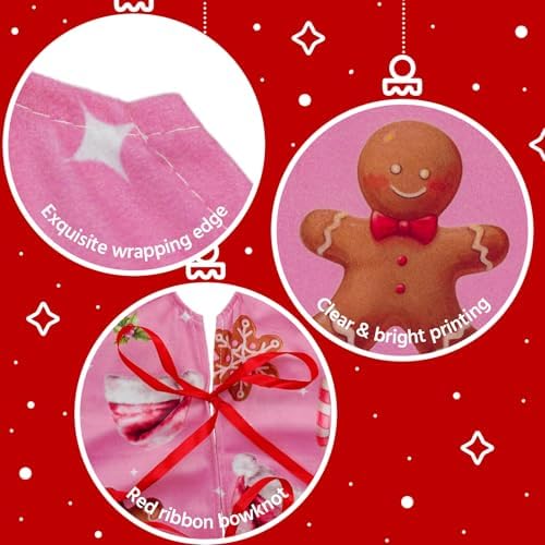 48 Inch Christmas Tree Skirt Mat Short Plush Pink Xmas Tree Skirts for Indoor Outdoor Christmas Tree Decoration(Pink Xmas Elements) - Image 6