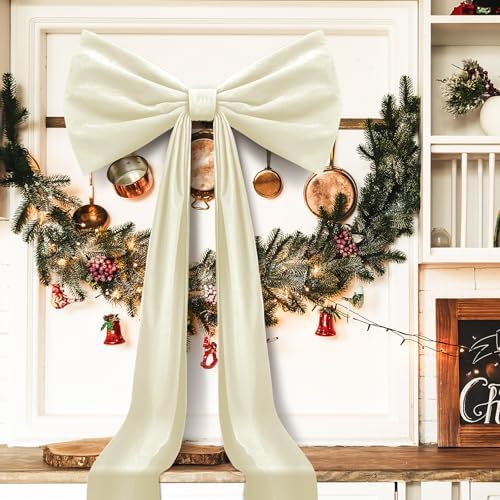 Knitgrip 1 Pack 20x71 in Christmas Large Velvet Bows, Beige - Image 3