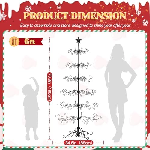 VINGLI 6ft Wrought Iron Christmas Tree w/192 Branch Tips, 6-Tier Metal Display Stand for Gifts, Box, Ornament Display Tree Suit for Holiday, Party, Home Decor, Indoor & Outdoor Decor Hanger, Black - Image 6