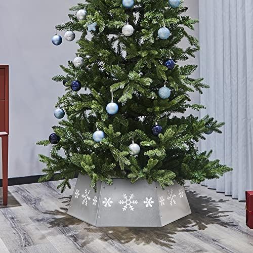 FORUP Metal Christmas Tree Ring with Printed Snowflake, Tree Skirt Base Stand for Tree Decorations (Silver) - Image 5