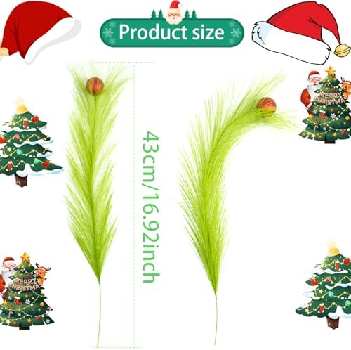 8Pcs Christmas Tree Topper, 16.9 Inch Green Lime Curly Tree Picks with Red Glitter Balls Xmas Artificial Green Ornaments Stems for Christmas Tree Wreath Decorations Home Party Crafts Decor - Image 2