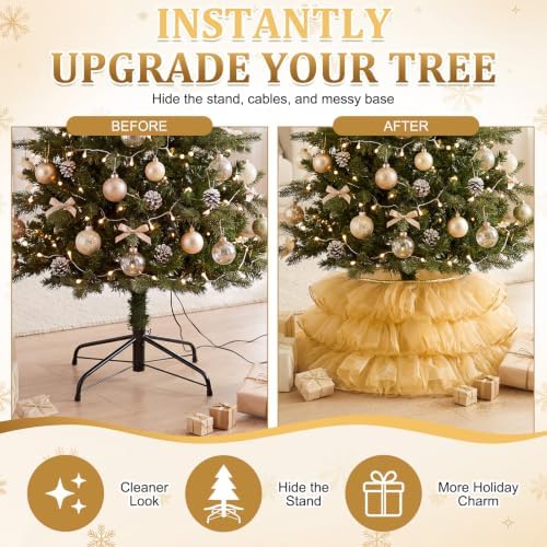 Halloscume 25 Inch Gold Tulle Christmas Tree Collar Skirt Wedding - Image 4