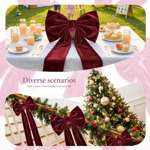 Big Burgundy Red Bows, Large Velvet Bow, 16×52 in Giant Hanging Wall Bow Room Decor, Christmas Bows for Coquette Girl Bedroom, Birthday, Bridal Shower Wedding, Christmas Tree Topper Bow, Front Door - Image 4