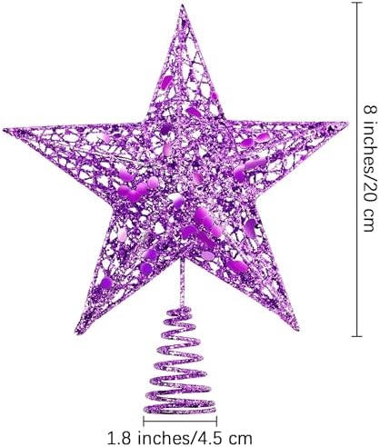 URATOT 8 Inches Glittered Christmas Tree Topper Purple Metal Christmas Treetop Hallow Wire Star Topper for Christmas Home Decoration - Image 2