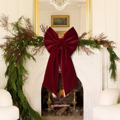 Christmas Decor - 36x18 Inches Large Red Velvet Christmas Tree Topper Bow - Image 6